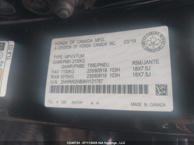 2HKRW2H80KH121757 Honda l15be