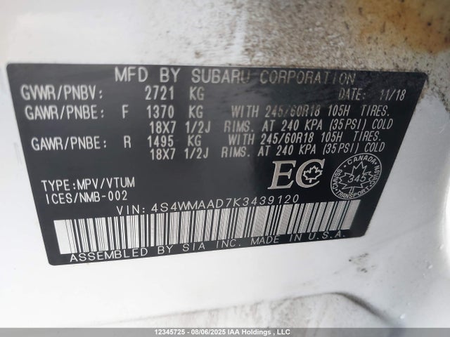 4S4WMAAD7K3439120 Subaru Ascent