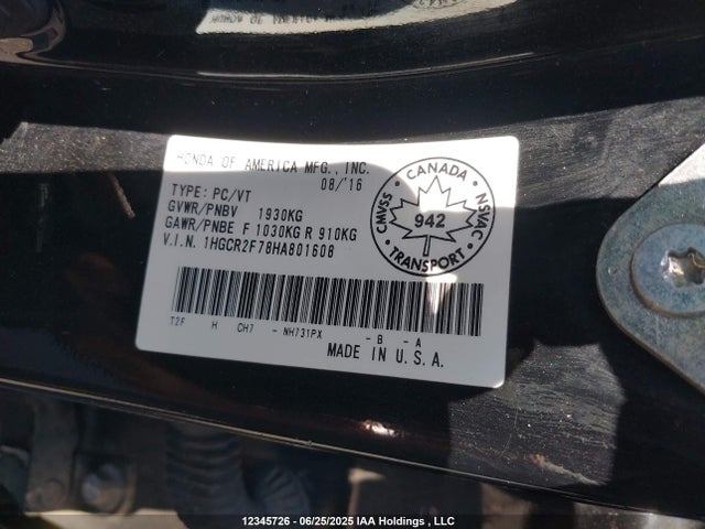 1HGCR2F78HA801608 Honda k24w1