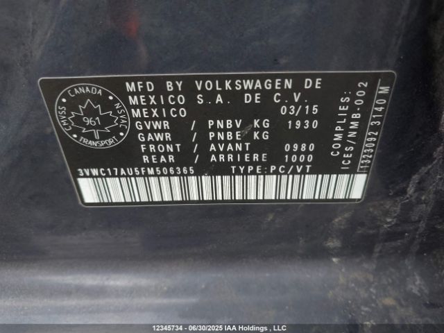 3VWC17AU5FM506365 Volkswagen 2015