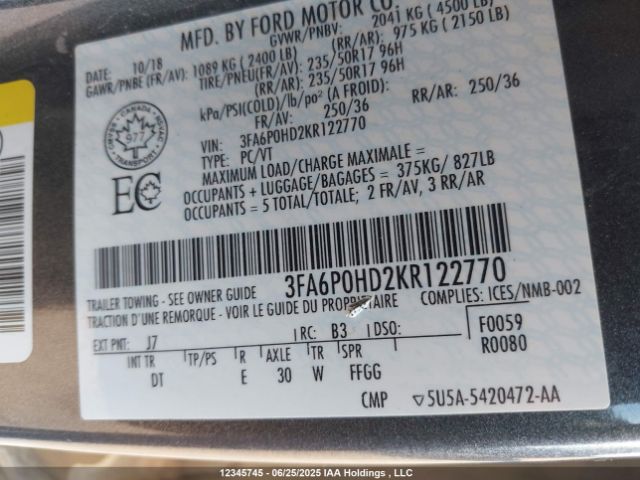 3FA6P0HD2KR122770 Ford Fusion