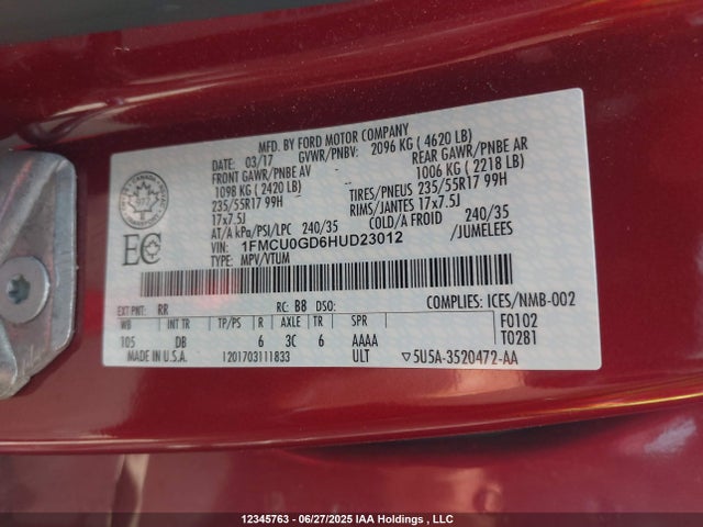 1FMCU0GD6HUD23012 Ford gtdi sigma w/premium fuel