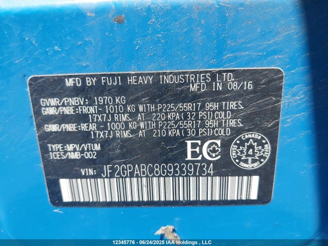 JF2GPABC8G9339734 Subaru naturally aspirated