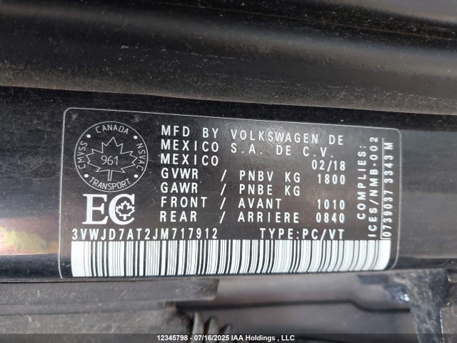 3VWJD7AT2JM717912 Volkswagen 2018