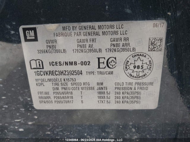 1GCVKREC3HZ392504 Chevrolet l83 - sidi: spark ignited direct injection, vvt: variable valve timing, afm, e85 max, alum