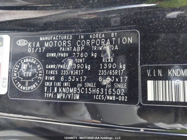 KNDMB5C15H6316502 KIA Sedona