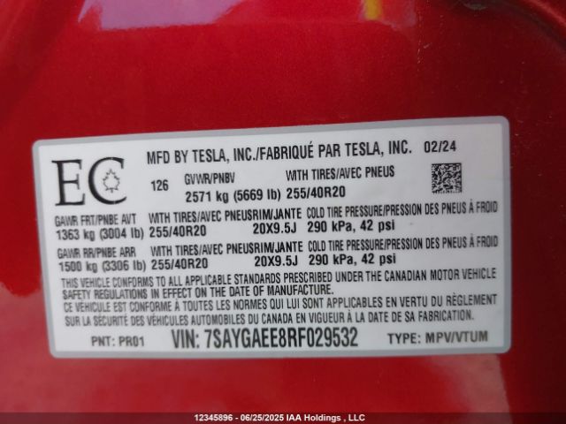 7SAYGAEE8RF029532 Tesla Model Y