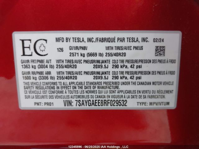 7SAYGAEE8RF029532 Tesla Model Y