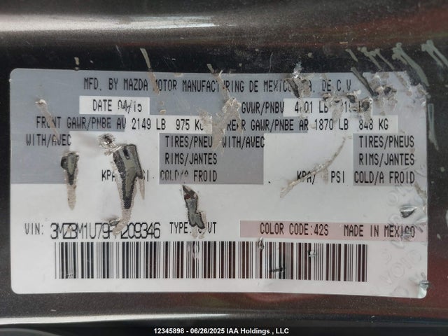 3MZBM1U79FM209346 Mazda pe