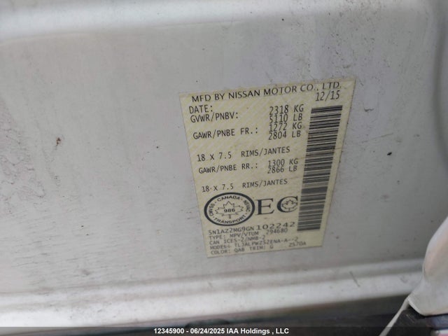 5N1AZ2MG9GN102242 Nissan Murano