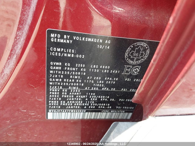 WVGJV7AX7FW043536 Volkswagen 2015