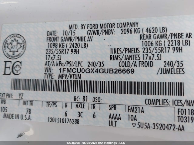 1FMCU0GX4GUB26669 Ford 2016