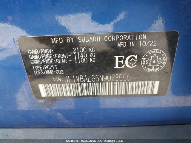 Subaru dib 2022 JF1VBAL66N9023555 Image 9