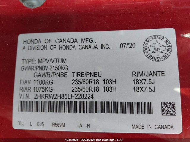 2HKRW2H85LH228224 Honda l15be