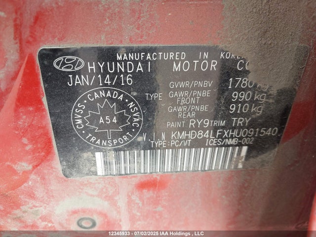 KMHD84LFXHU091540 Hyundai 2017