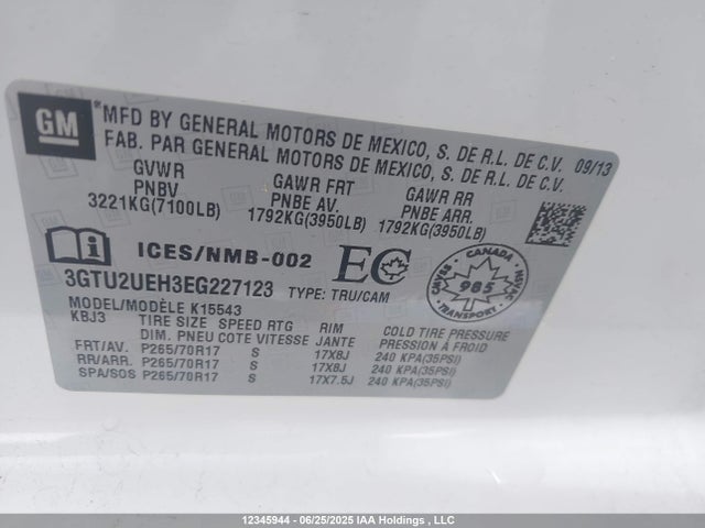 3GTU2UEH3EG227123 GMC lv3 - vvt, aluminum, e85 max
