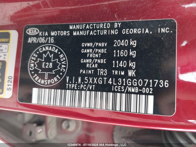 5XXGT4L31GG071736 KIA t-gdi theta ii
