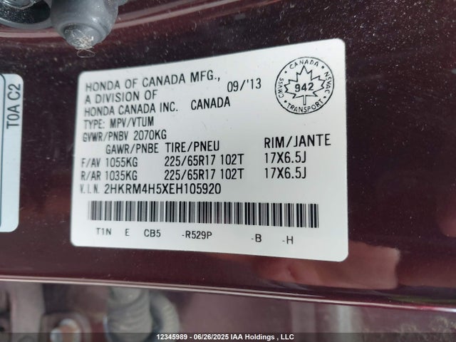 2HKRM4H5XEH105920 Honda k24z7