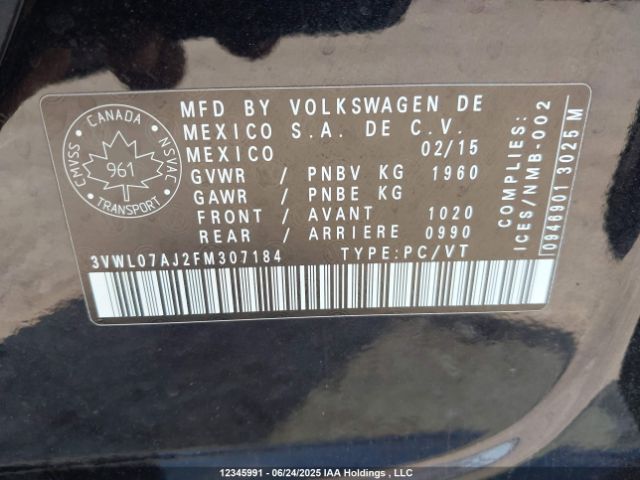 3VWL07AJ2FM307184 Volkswagen 2015