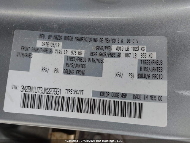 3MZBN1U73JM227931 Mazda pe