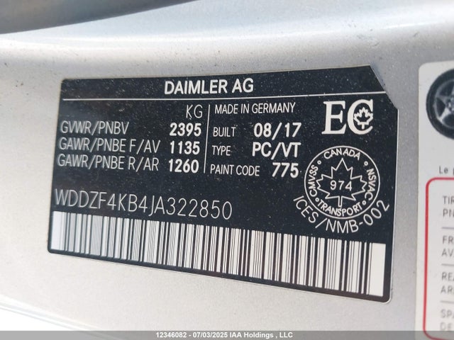 WDDZF4KB4JA322850 Mercedes-Benz m274