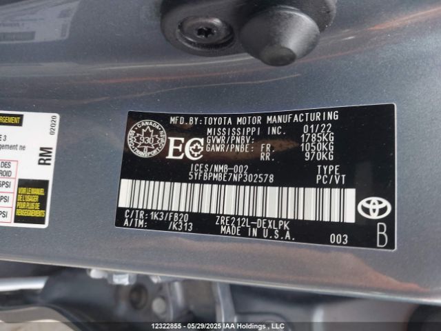 5YFBPMBE7NP302578 Toyota 2zr-fae