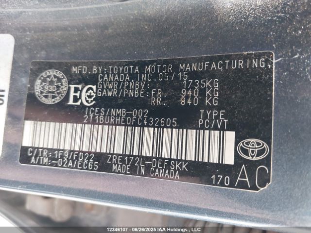 2T1BURHE0FC432605 Toyota 2zr-fe
