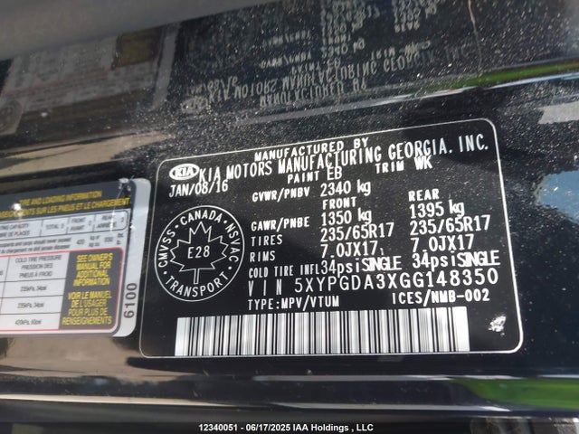 5XYPGDA3XGG148350 KIA dohc gdi theta ii