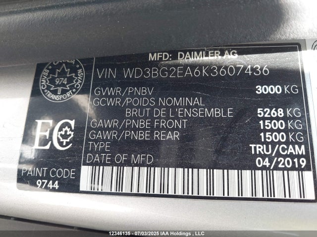 WD3BG2EA6K3607436 Mercedes-Benz m274