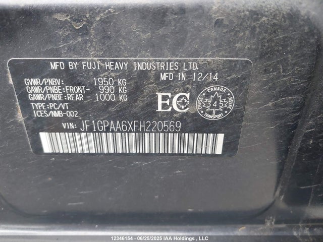 JF1GPAA6XFH220569 Subaru 2.0l na