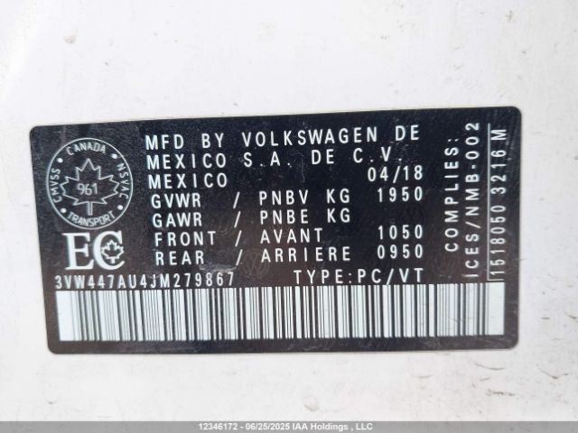 3VW447AU4JM279867 Volkswagen 2018