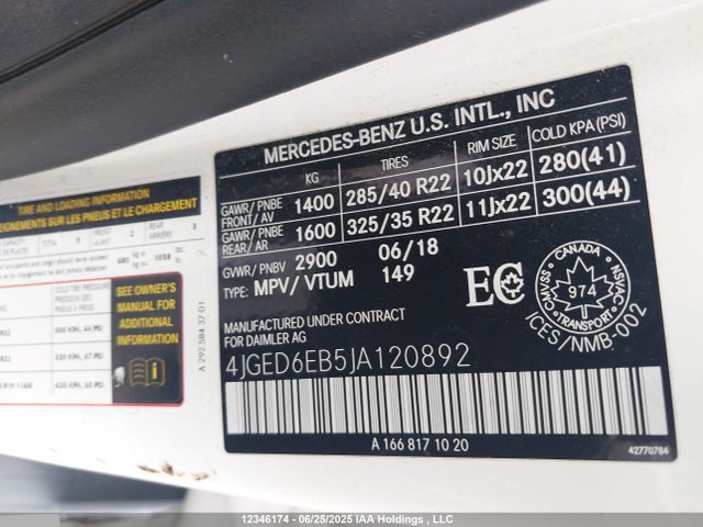 4JGED6EB5JA120892 Mercedes-Benz m276