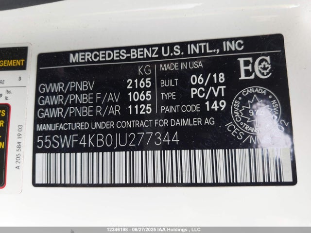55SWF4KB0JU277344 Mercedes-Benz m274