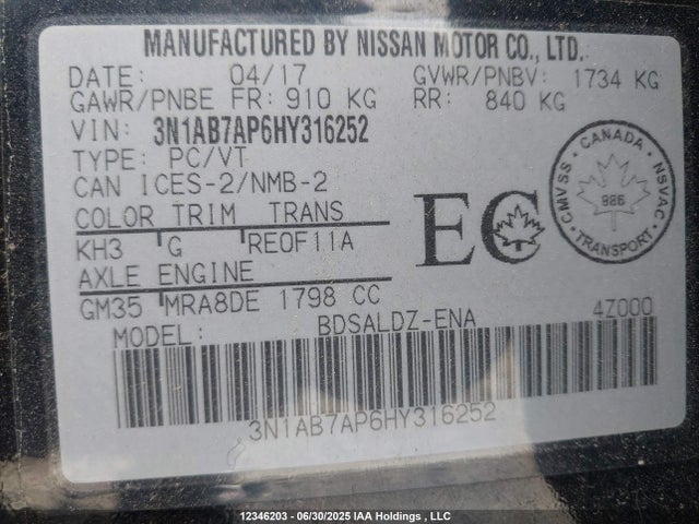 3N1AB7AP6HY316252 Nissan 2017