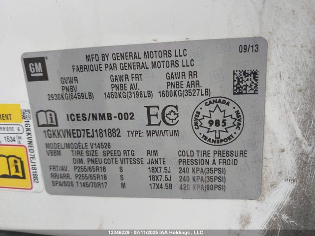 1GKKVNED7EJ181882 GMC llt