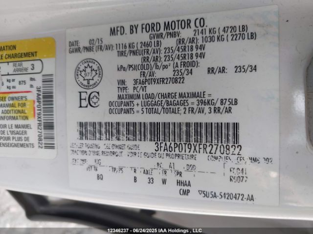 3FA6P0T9XFR270822 Ford Fusion