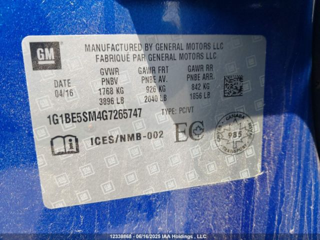 1G1BE5SM4G7265747 Chevrolet le2 - di: direct injection, alum, vvt, gen i, gmna