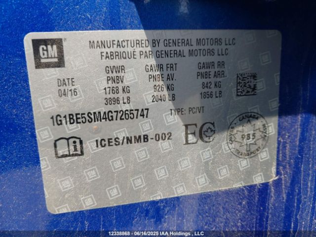 1G1BE5SM4G7265747 Chevrolet le2 - di: direct injection, alum, vvt, gen i, gmna