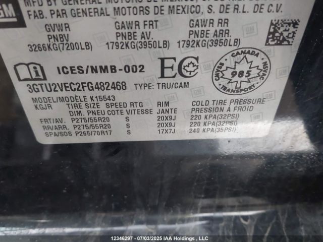 3GTU2VEC2FG482468 GMC l83 - vvt, active fuel management, aluminum
