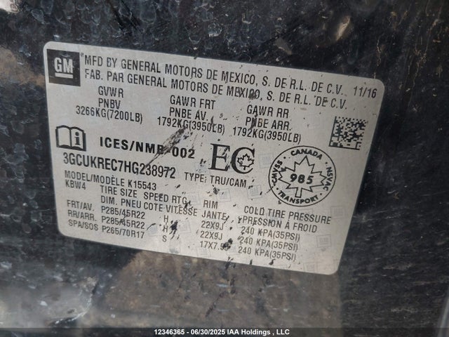3GCUKREC7HG238972 Chevrolet l83 - sidi: spark ignited direct injection, vvt: variable valve timing, afm, e85 max, alum