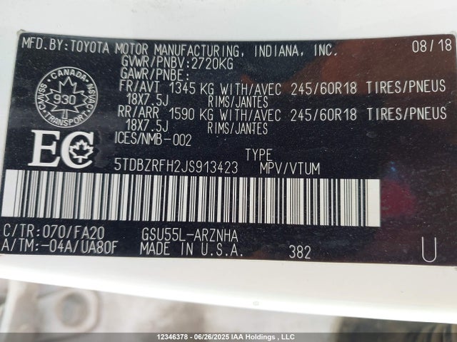 Toyota 2gr-fks 2018 5TDBZRFH2JS913423 Image 19