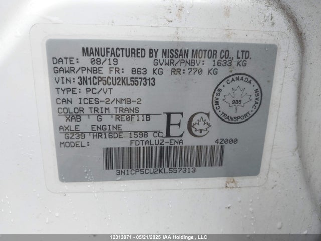 3N1CP5CU2KL557313 Nissan 2019