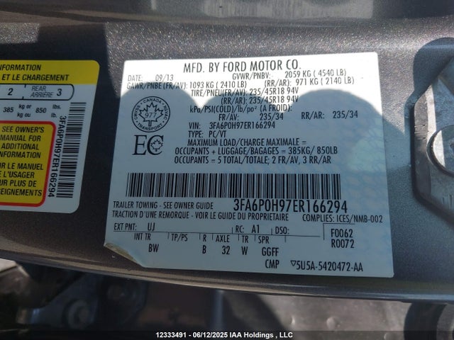 Ford Fusion 2014 3FA6P0H97ER166294 Image 9