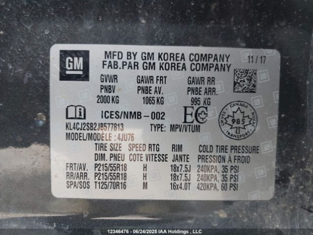 KL4CJ2SB2JB577813 Buick luv: mfi, variable valve timing, alum, e85 max