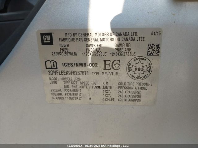 2GNFLEEK9F6267671 Chevrolet lea - flex fuel (gas/alc), aluminum, ho,