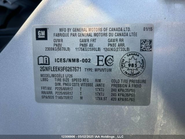 2GNFLEEK9F6267671 Chevrolet lea - flex fuel (gas/alc), aluminum, ho,