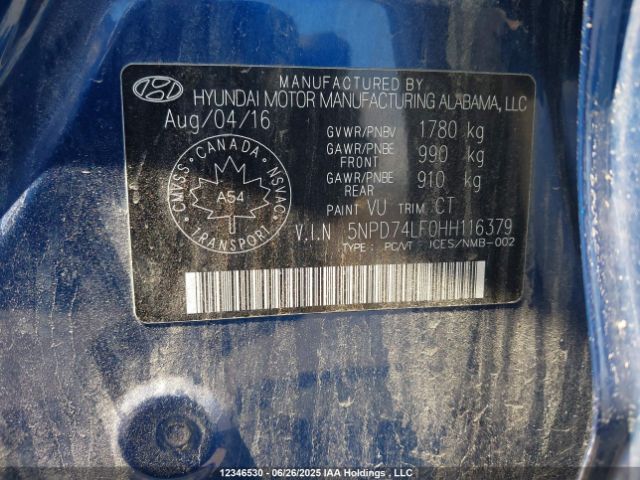 5NPD74LF0HH116379 Hyundai 2017