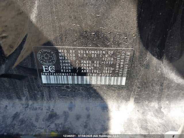 3VW5T7AU3KM007710 Volkswagen 2019