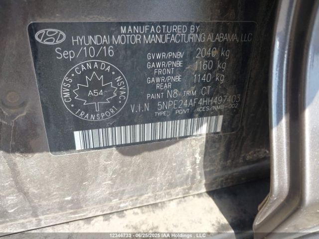 5NPE24AF4HH497403 Hyundai 2017