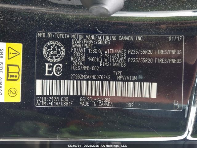 2T2BZMCA7HC076743 Lexus RX
